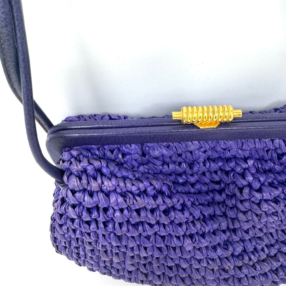 Morris Moskowitz Vintage Purple Crochet Straw Top Handle Bag Gold Hardware - Picture 3 of 9